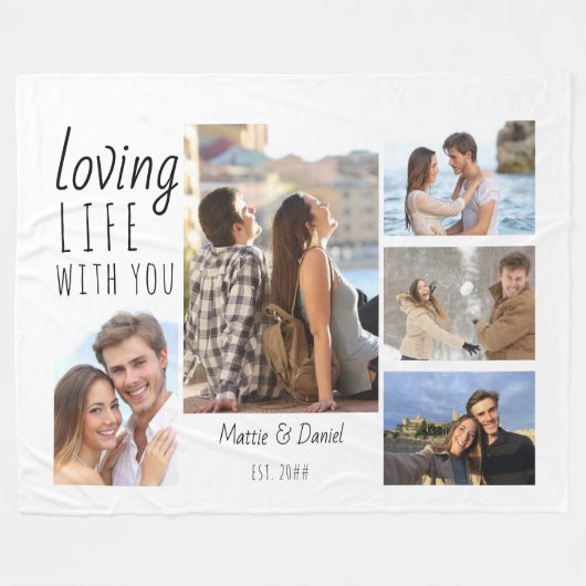 Levendig leven met You 5 Photo Collage White Fleece Deken (Voorkant (Horizontaal))