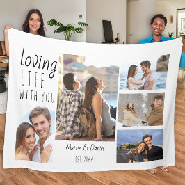 Levendig leven met You 5 Photo Collage White Fleece Deken