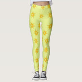 Levendig Limoen Geel Goud Sterrenpatroon Leggings (Voorkant)