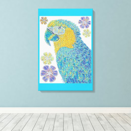 Levendig Macaw Bird Floral Pattern Design Canvas Afdruk (Insitu (Houten vloer))