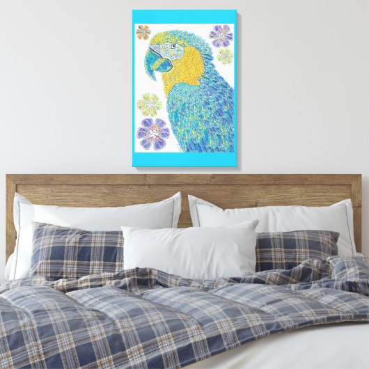 Levendig Macaw Bird Floral Pattern Design Canvas Afdruk (Insitu (Slaapkamer))