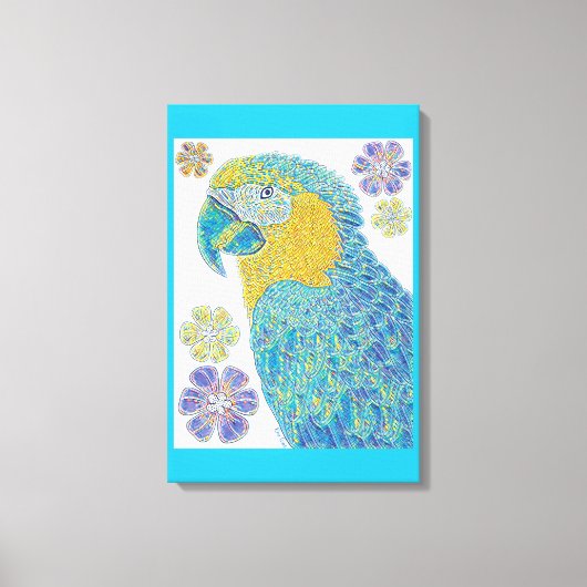 Levendig Macaw Bird Floral Pattern Design Canvas Afdruk (Voorkant)