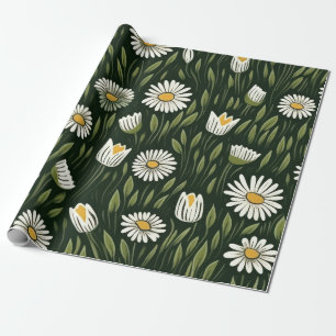 Levendig madeliefjespatroon met weelderige groene cadeaupapier