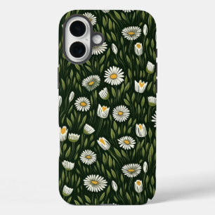Levendig madeliefjespatroon met weelderige groene iPhone 16 plus hoesje
