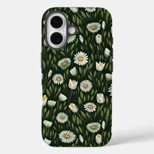 Levendig madeliefjespatroon met weelderige groene  iPhone 16 hoesje