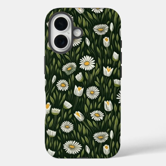 Levendig madeliefjespatroon met weelderige groene Case-Mate iPhone case (Achterkant)