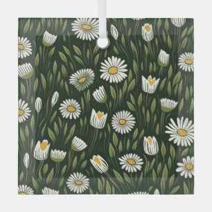 Levendig madeliefjespatroon met weelderige groene  glas ornament