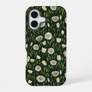 Levendig madeliefjespatroon met weelderige groene iPhone 16 hoesje
