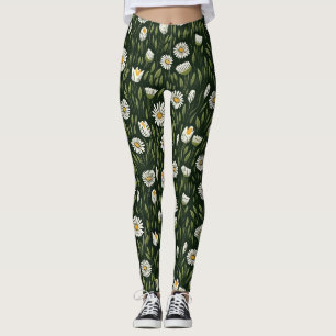 Levendig madeliefjespatroon met weelderige groene leggings