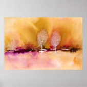 Levendig Magenta Bruin Abstract landschap met bome Poster (Voorkant)