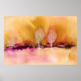 Levendig Magenta Bruin Abstract landschap met bome Poster
