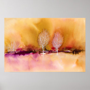 Levendig Magenta Bruin Abstract landschap met bome Poster
