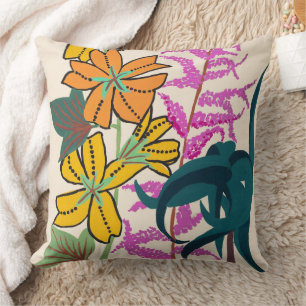 Levendig Magenta & Oranje Art Deco Bloem Kunst Kussen