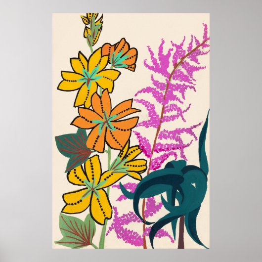 Levendig Magenta & Oranje Art Deco Bloem Kunst Poster (Voorkant)