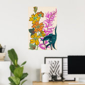 Levendig Magenta & Oranje Art Deco Bloem Kunst Poster (Thuiskantoor)