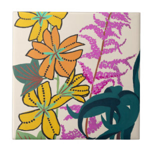 Levendig Magenta & Oranje Art Deco Bloem Kunst Tegeltje