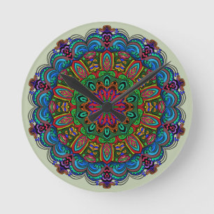 Levendig Mandala Bloemmotief & Geometrisch Patroon Ronde Klok