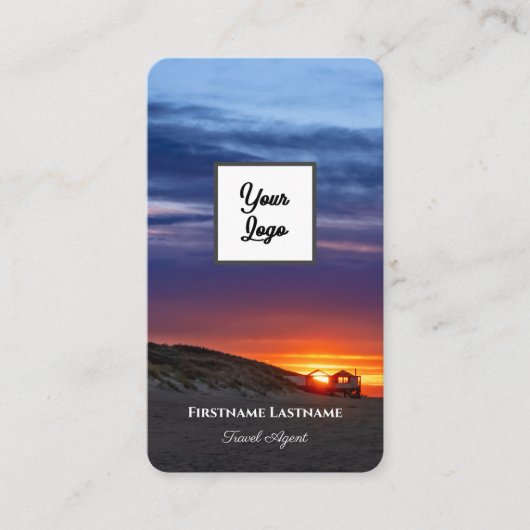 Levendig maritiem strand zonsondergang reisbureau  visitekaartje (Voorkant)