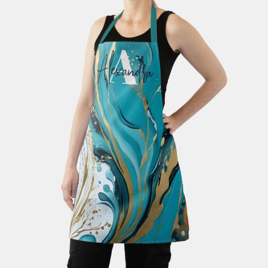 Levendig Marmer Blauwgroen Goud Wit Abstract Werve Schort (Insitu)