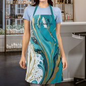 Levendig Marmer Blauwgroen Goud Wit Abstract Werve Schort