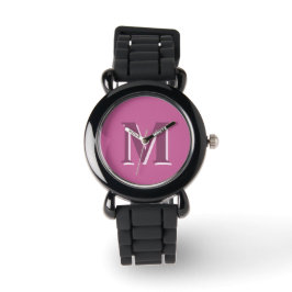 Levendig massief roze monogram, horloge