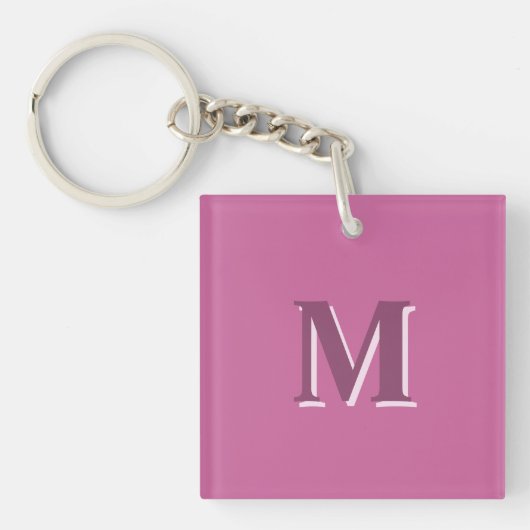 Levendig massief roze monogram sleutelhanger (Voorkant)