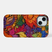 Levendig Maximalistisch Bloemmotief iPhone 15 Case (Achterkant horizontaal)