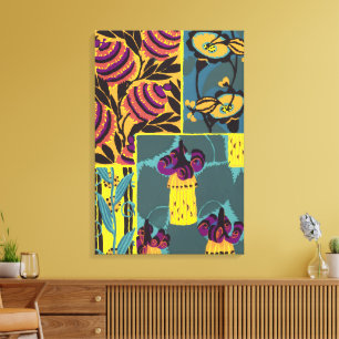 Levendig Maximalistisch Paars & Turkoois Bloemende Canvas Afdruk