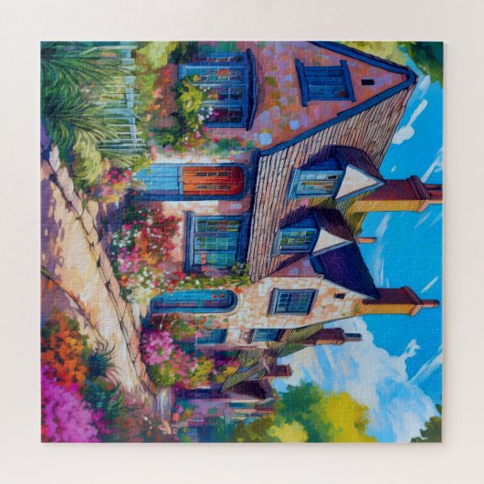 Levendig mediterraan dorp legpuzzel (Horizontaal)