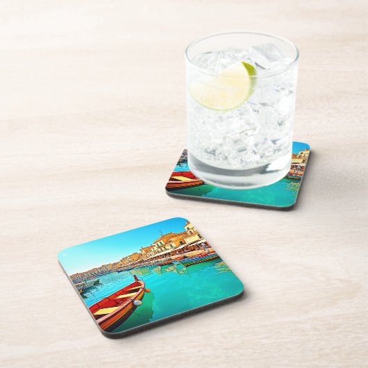 Levendig mediterraan ontwerp van havenleven bier onderzetter (Rechterzijde)