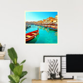 Levendig mediterraan ontwerp van havenleven poster (Thuiskantoor)