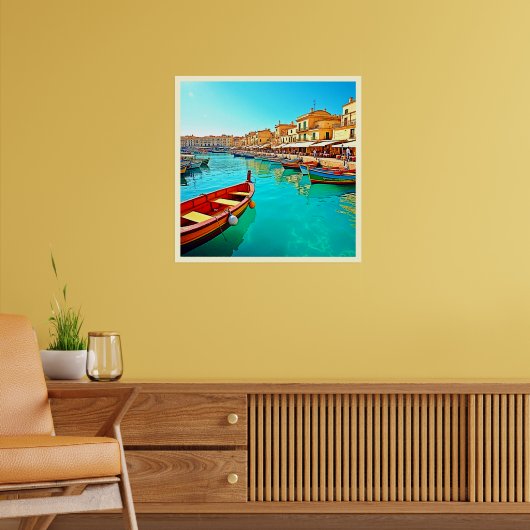 Levendig mediterraan ontwerp van havenleven poster (Woonkamer 2)