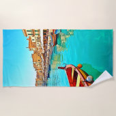 Levendig mediterraan ontwerp van havenleven strandlaken (Voorkant)