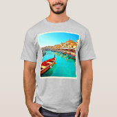 Levendig mediterraan ontwerp van havenleven t-shirt (Voorkant)