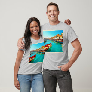 Levendig mediterraan ontwerp van havenleven t-shirt