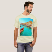 Levendig mediterraan ontwerp van havenleven t-shirt (Voorkant volledig)