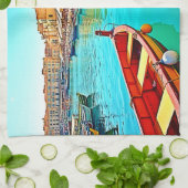 Levendig mediterraan ontwerp van havenleven theedoek (Gevouwen)