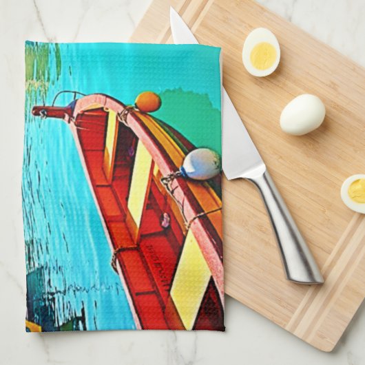 Levendig mediterraan ontwerp van havenleven theedoek (Quarter Fold)