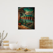 Levendig Mediterraans Balkon Zeezicht Kunst Poster (Keuken)