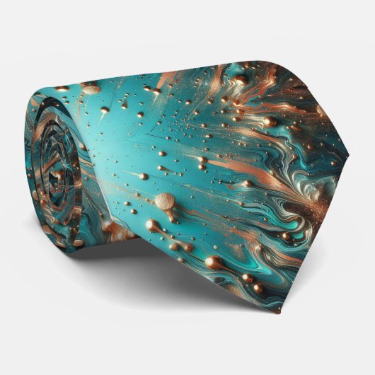 Levendig Metallic Blauwgroen Goud Bronze AI Painti Stropdas (Opgerold)