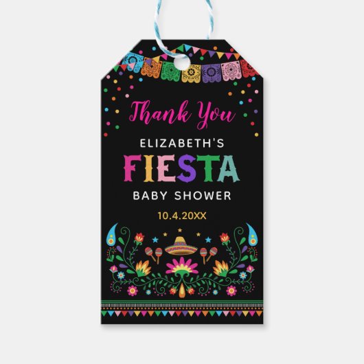 Levendig Mexicaans Fiesta Baby shower Verjaardagsf Cadeaulabel (Voorkant)