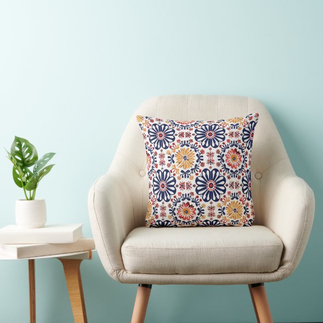 Levendig Mexicaans Floral Pattern Sierkussen (Stoel)