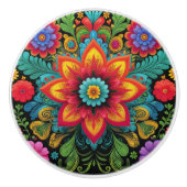 Levendig Mexicaans geïnspireerd bloemontwerp Keramische Knop (Voorkant)