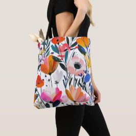Levendig Modern Bloemmotief Kleurrijk Botanisch  Tote Bag