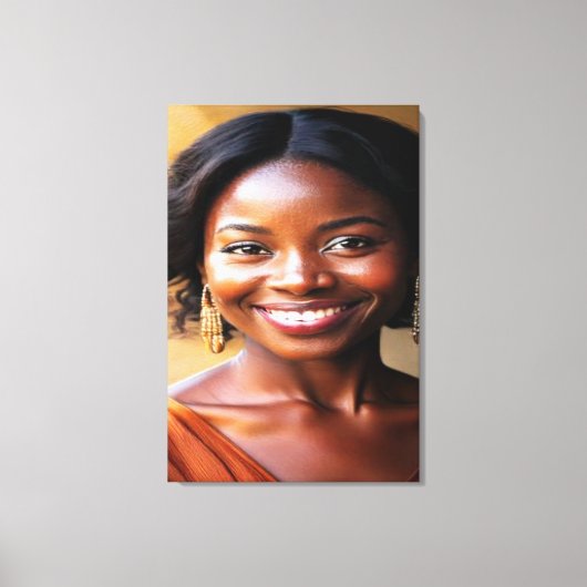 Levendig Modern Portret van een Lachende Vrouw Can Canvas Afdruk (Voorkant)