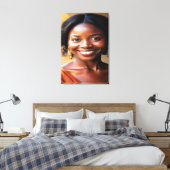 Levendig Modern Portret van een Lachende Vrouw Can Canvas Afdruk (Insitu (Slaapkamer))
