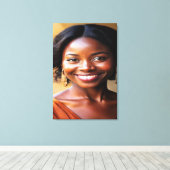 Levendig Modern Portret van een Lachende Vrouw Can Canvas Afdruk (Insitu (Houten vloer))