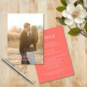 Levendig Modern Roze & Koraal Foto bruiloft Detail Informatiekaartje
