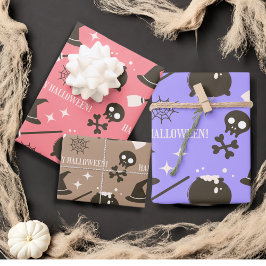 Levendig Modern Roze Paarse Bruin Gelukkig Hallowe Inpakpapier Vel