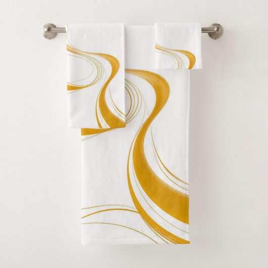 Levendig mosterdgeel abstract golfpatroon zomer bad handdoek (Insitu)